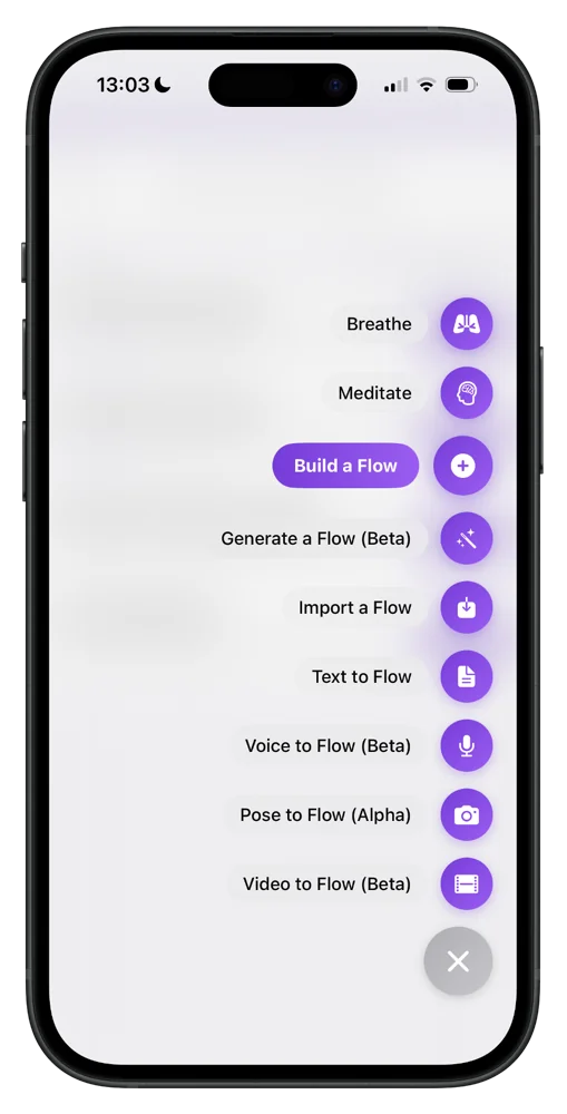 Saved yoga flows menu on iPhone