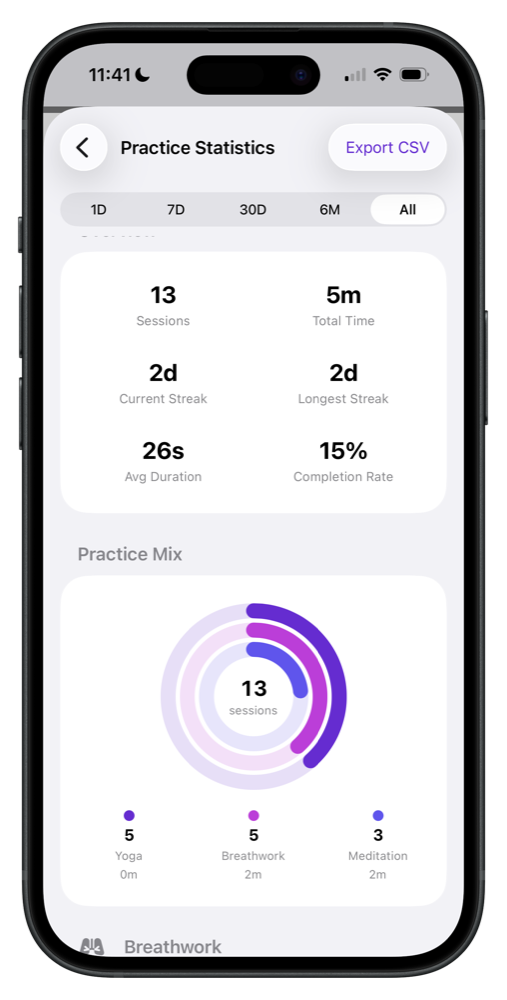 Practice statistics dashboard on iPhone