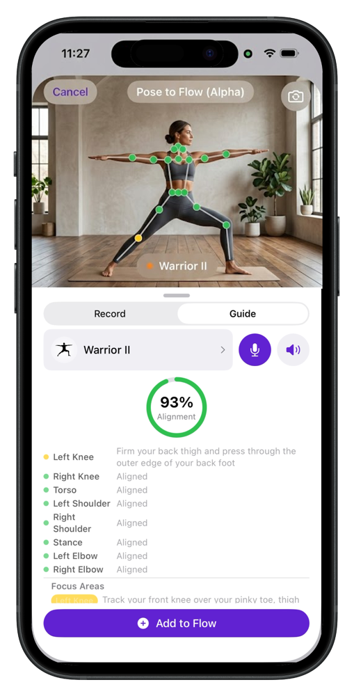 Pose to Flow real-time alignment feedback