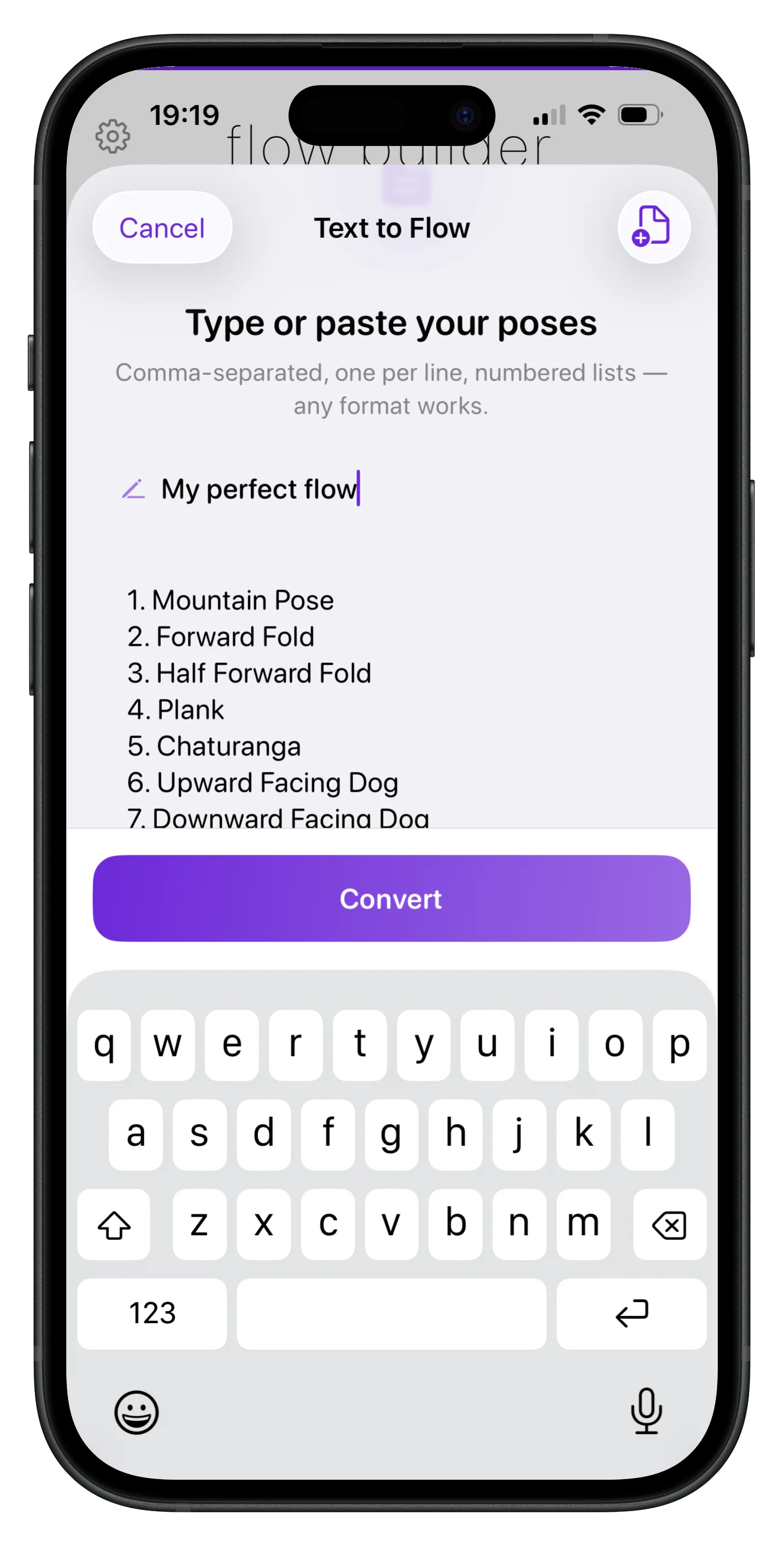 Text to Flow AI input for yoga sequence generation
