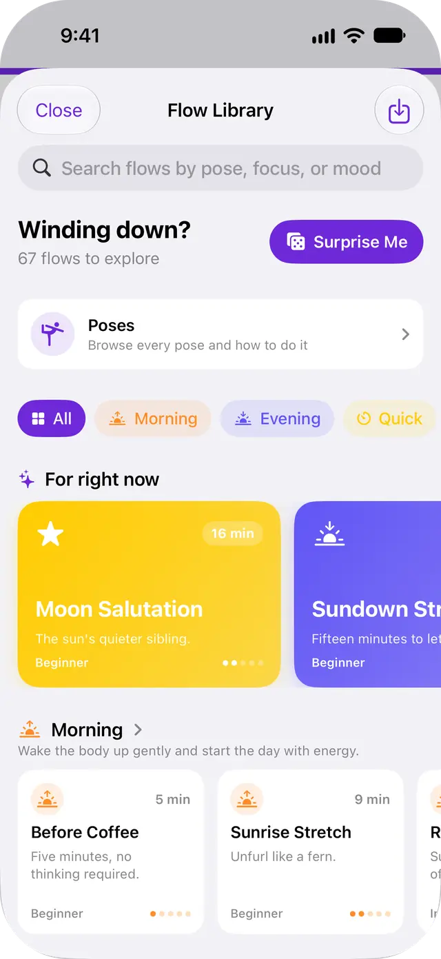 Flow library: search, filters and flows for right now